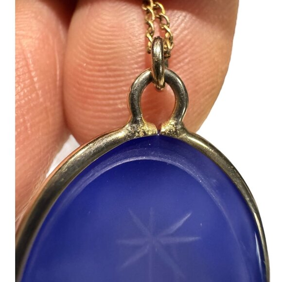 Lapis Lazuli Blue Scarab Vintage 1950s Gold Pendant & Necklace By WE Richards - Picture 9 of 13